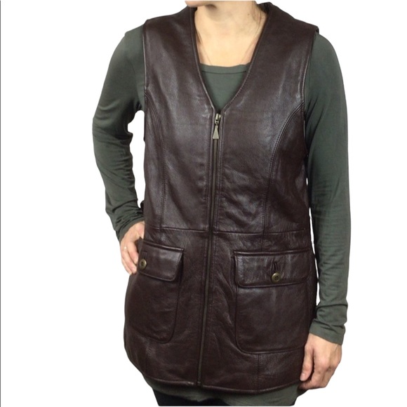 Otello Pelle Leather Full Zip Vest w Pockets - Picture 4 of 13